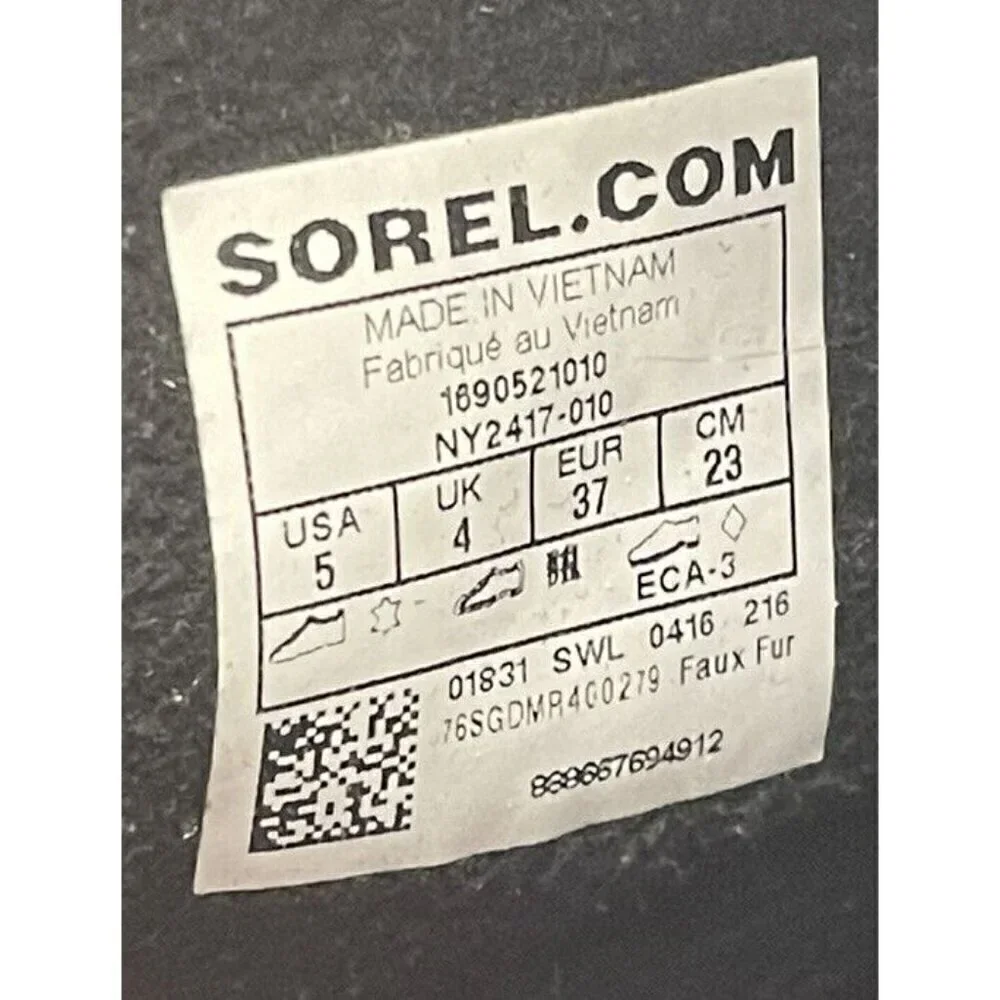 Sorel NY2417-010 Black Rubber Suede Leather Lace Ankle Snow Boots Youth Size 5
